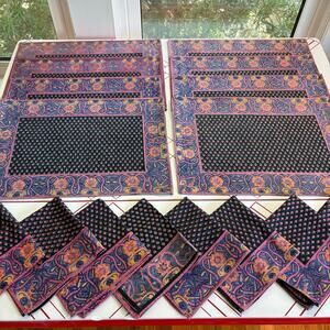 Vintage 8 Placemats 8 Napkins Purple Paisley Cotton Table Linens